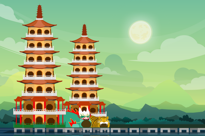 Pagodas longhu en taiwán  Ilustración