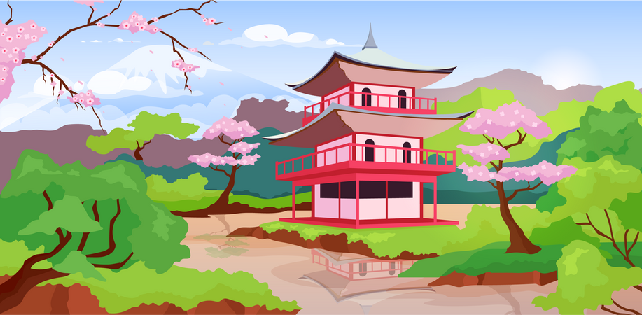 Pagode japonês e Monte Fuji  Ilustração