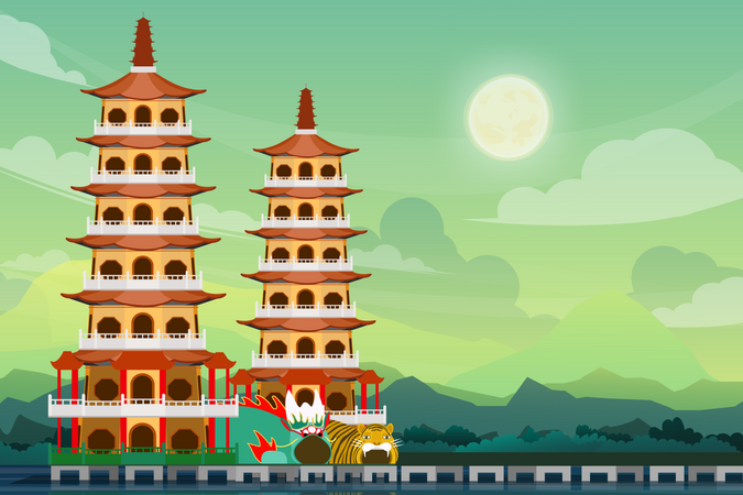 Pagodes de longhu à taiwan  Illustration