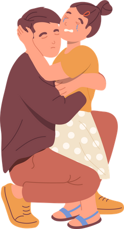Pai amoroso abraçando filha chorando tentando ajudar e acalmar  Ilustração
