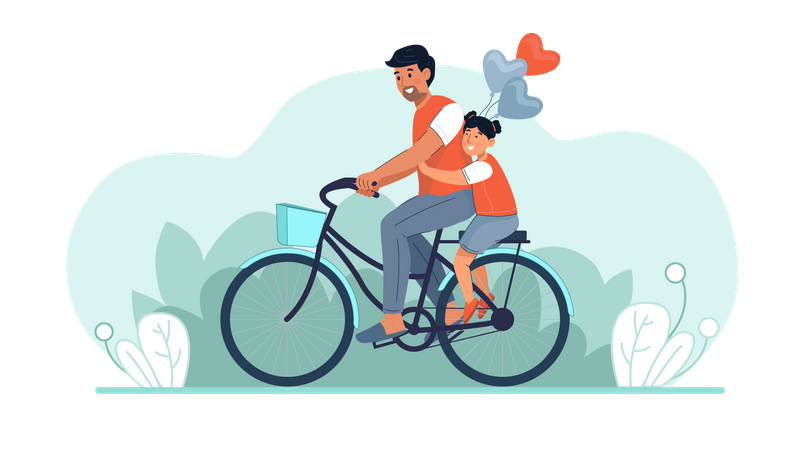 Pai andando de bicicleta com filha  Ilustração