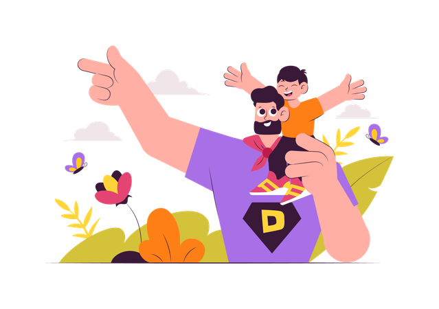 Pai carregando filho no ombro  Ilustração