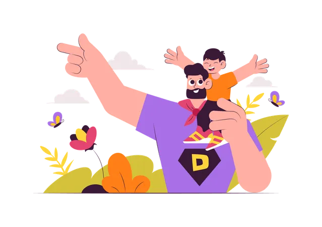 Pai carregando filho no ombro  Ilustração