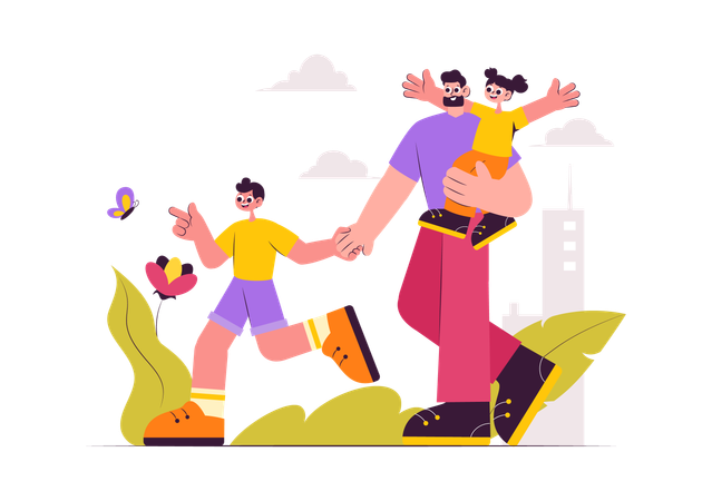 Pai com seus filhos brincando juntos  Ilustração