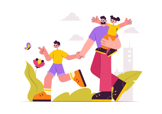 Pai com seus filhos brincando juntos  Ilustração