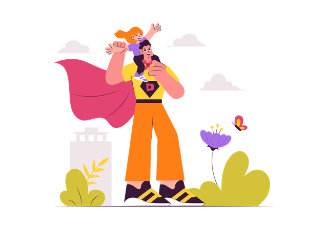 Pai com sua filha brincando juntos  Ilustração