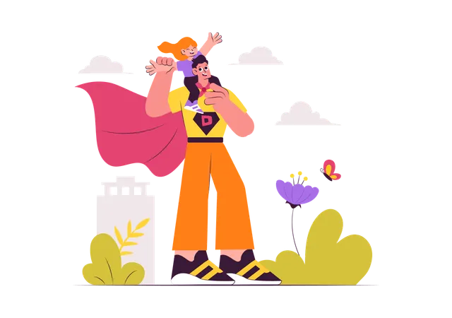 Pai com sua filha brincando juntos  Ilustração