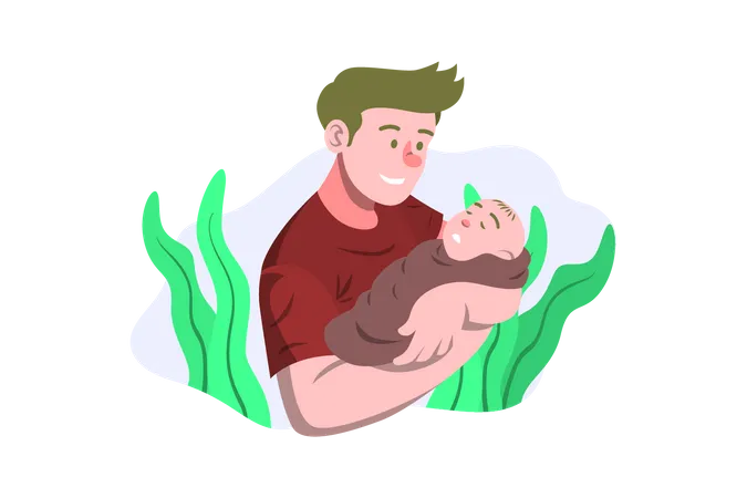 Pai cuidando do bebê recém-nascido  Ilustração