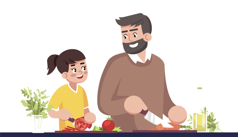 Pai e filha cozinhando juntos  Ilustração