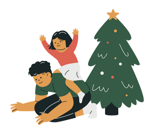 Pai e filha fazendo festa de natal  Ilustração