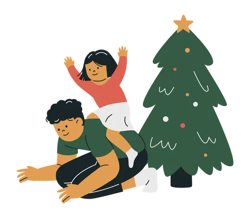 Pai e filha fazendo festa de natal  Ilustração