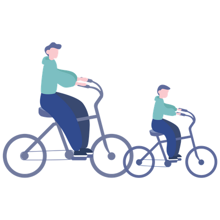 Pai e filho andando de bicicleta  Ilustração