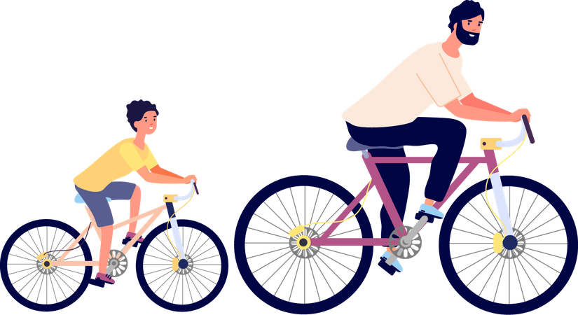 Pai e filho andando de bicicleta  Ilustração