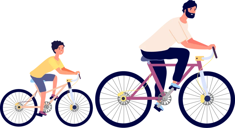 Pai e filho andando de bicicleta  Ilustração