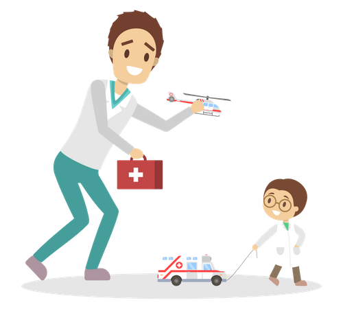 Pai e filho brincando de médico  Illustration
