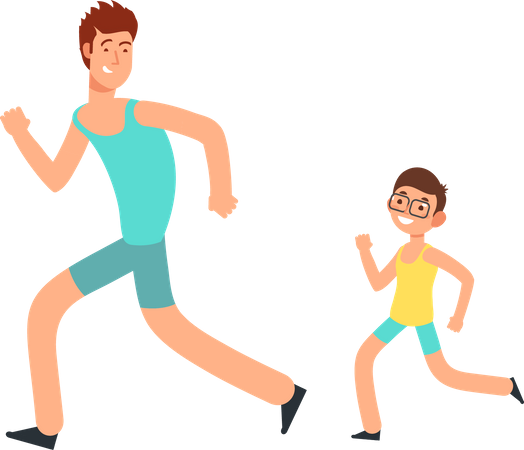 Pai e filho correndo juntos  Ilustração
