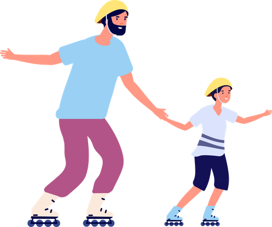 Pai e filho curtindo patinar  Ilustração