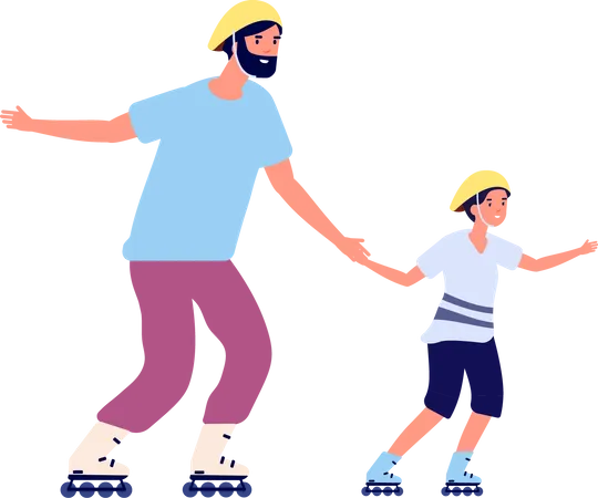 Pai e filho curtindo patinar  Ilustração