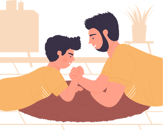 Pai e filho fazendo combate manual  Ilustração