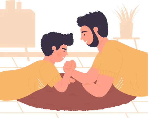 Pai e filho fazendo combate manual  Ilustração