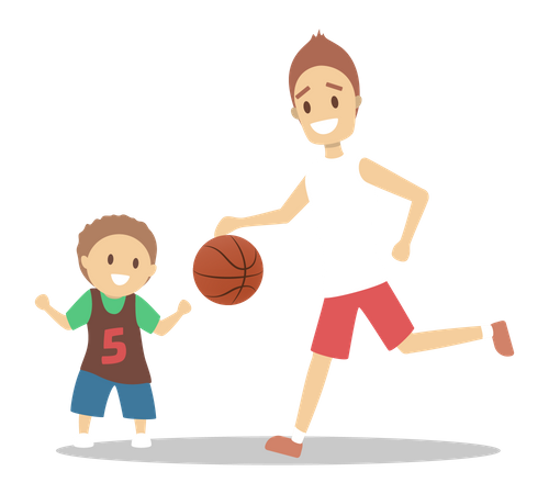 Pai e filho jogam basquete  Ilustração