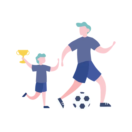 Pai e filho jogando futebol  Ilustração