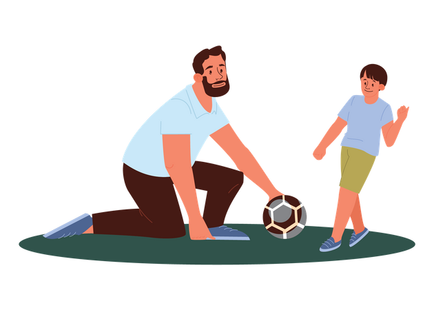 Pai e filho jogando futebol  Ilustração