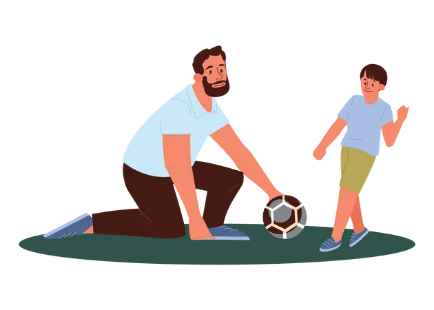Pai e filho jogando futebol  Ilustração