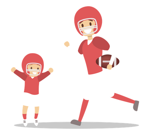 Pai e filho jogando futebol americano  Ilustração