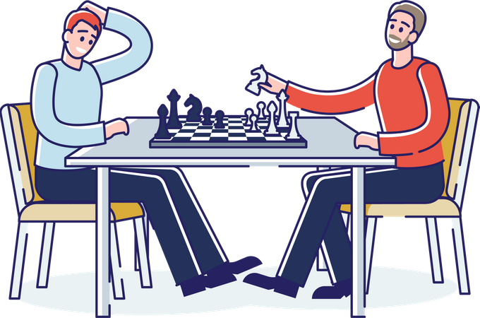 Pai e filho jogando xadrez  Ilustração
