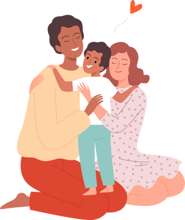 Pai e mãe abraçando criança  Ilustração