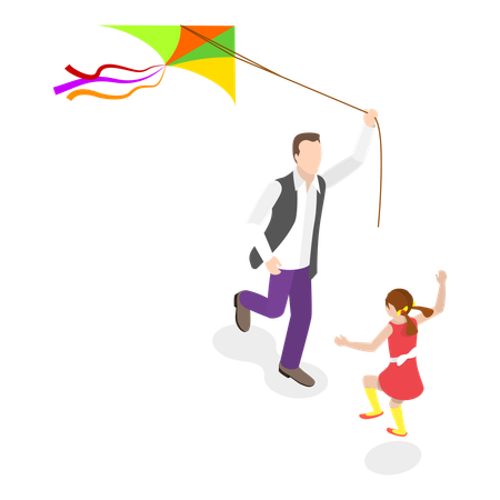 Pai empinando pipa com a filha  Ilustração