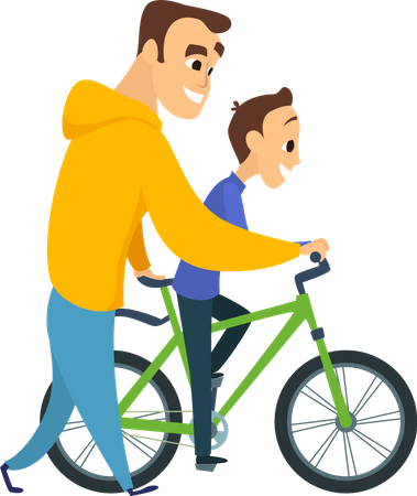 Pai ensinando ciclismo para filho  Ilustração