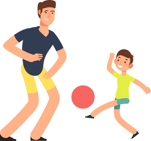 Pai jogando bola com filho  Ilustração