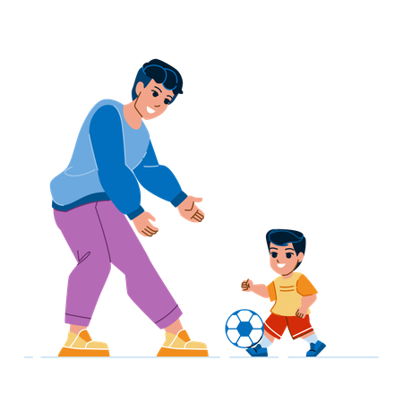 Pai jogando futebol com filho  Ilustração
