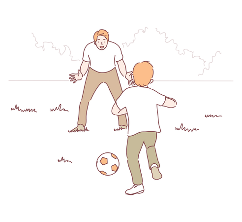 Pai jogando futebol com filho  Ilustração