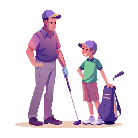 Pai jogando golfe com filho  Ilustração