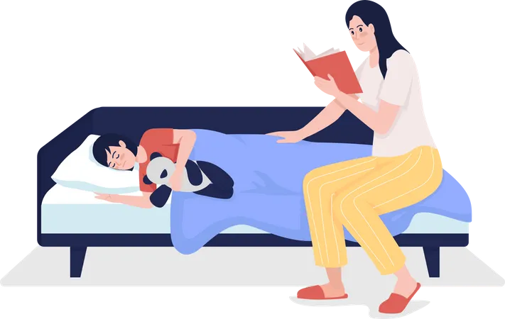 Pai lendo história para dormir para criança  Ilustração
