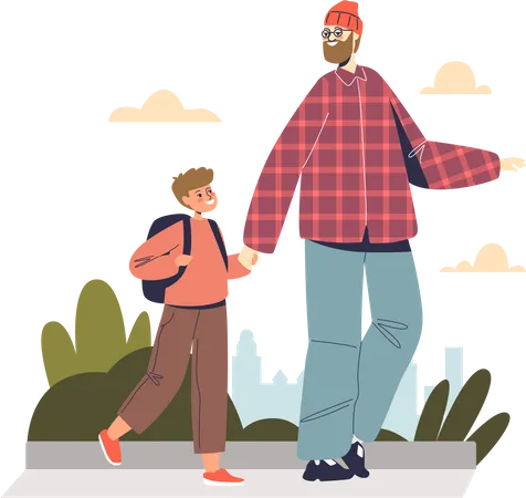 Pai levando menino para escola  Ilustração