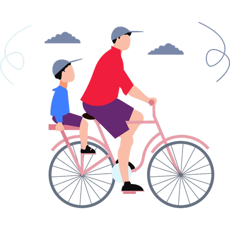 Pai andando de bicicleta com filho  Ilustração