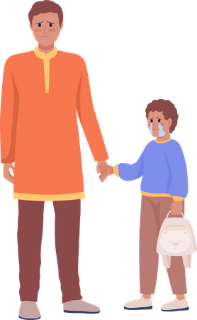 Pai segurando a mão do filho chorando  Ilustração