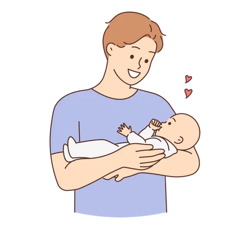 Pai segurando bebê nascido com amor  Ilustração