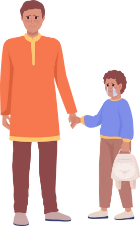 Pai segurando a mão do filho chorando  Ilustração