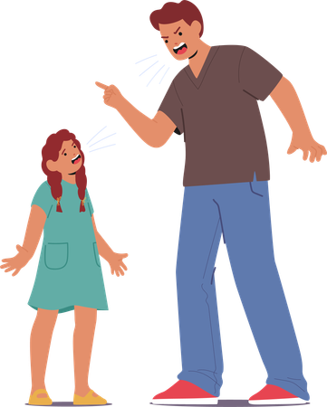 Pai irritado grita com sua filha  Ilustração