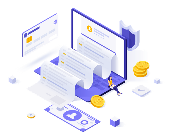 Paiement de factures d'achats en ligne  Illustration