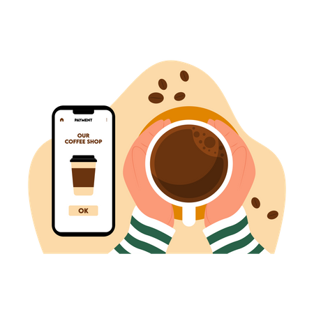 Paiement du café via paiement mobile  Illustration