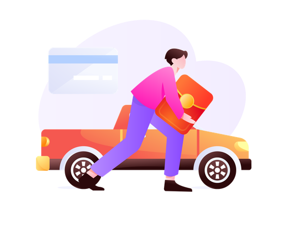 Paiement du carburant à la station  Illustration