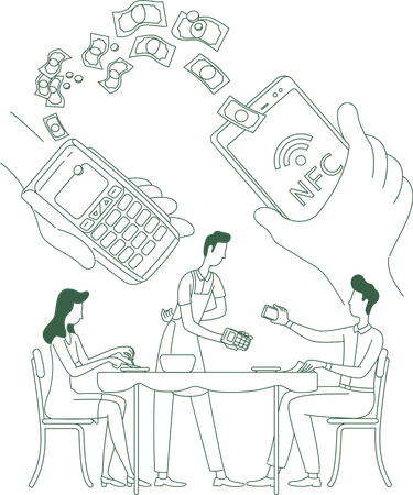 Paiement électronique au restaurant  Illustration