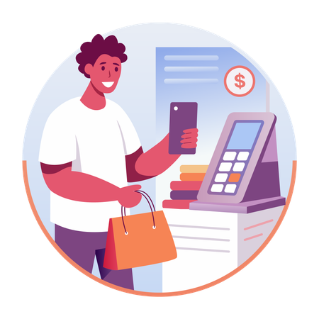 Paiement mobile effectué par le client  Illustration