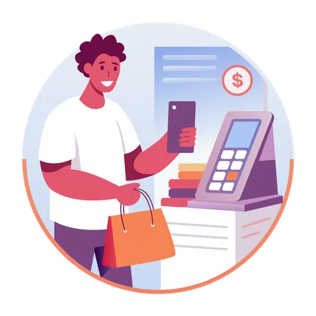 Paiement mobile effectué par le client  Illustration